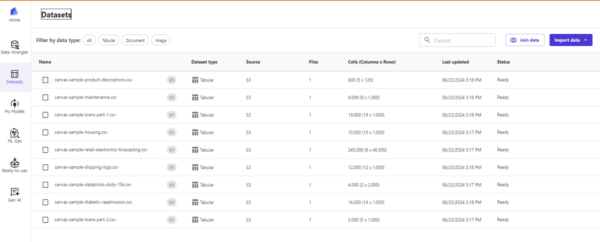 SageMaker Canvas Datasets