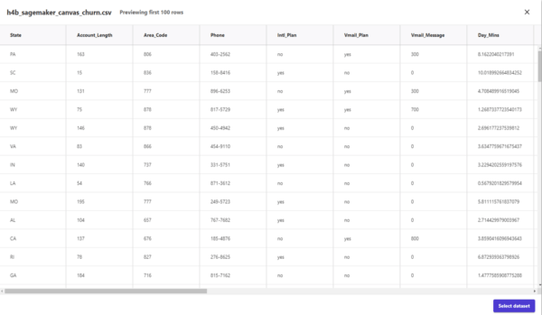 SageMaker Canvas Dataset Preview