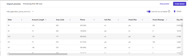 SageMaker Canvas Create dataset