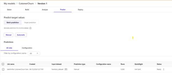 SageMaker Canvas Generate predictions