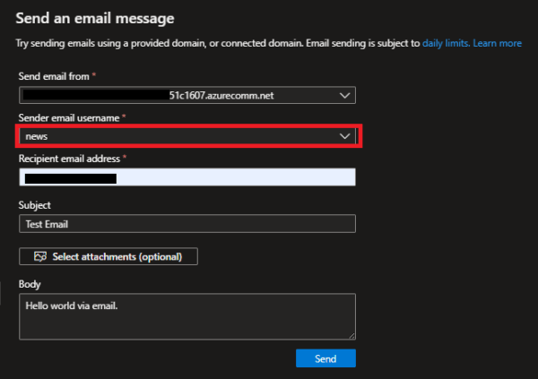 メール送信試行画面