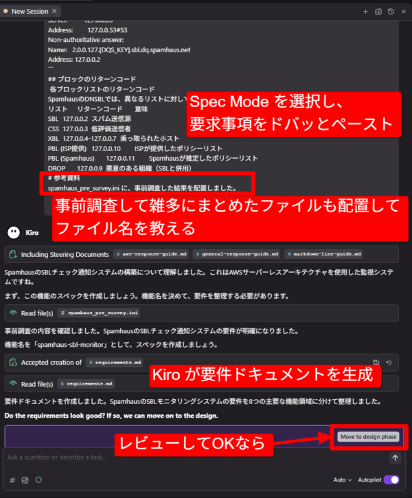 Kiroが要件ドキュメントを作成