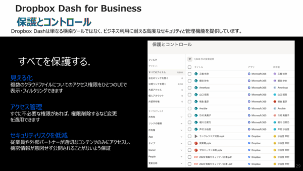 Dropbox Dash 保護とコントロール