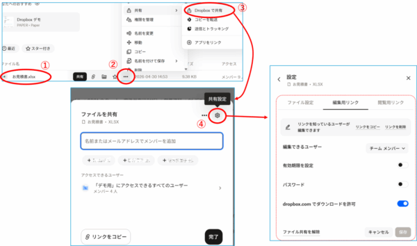 Dropbox 共有リンクの詳細設定